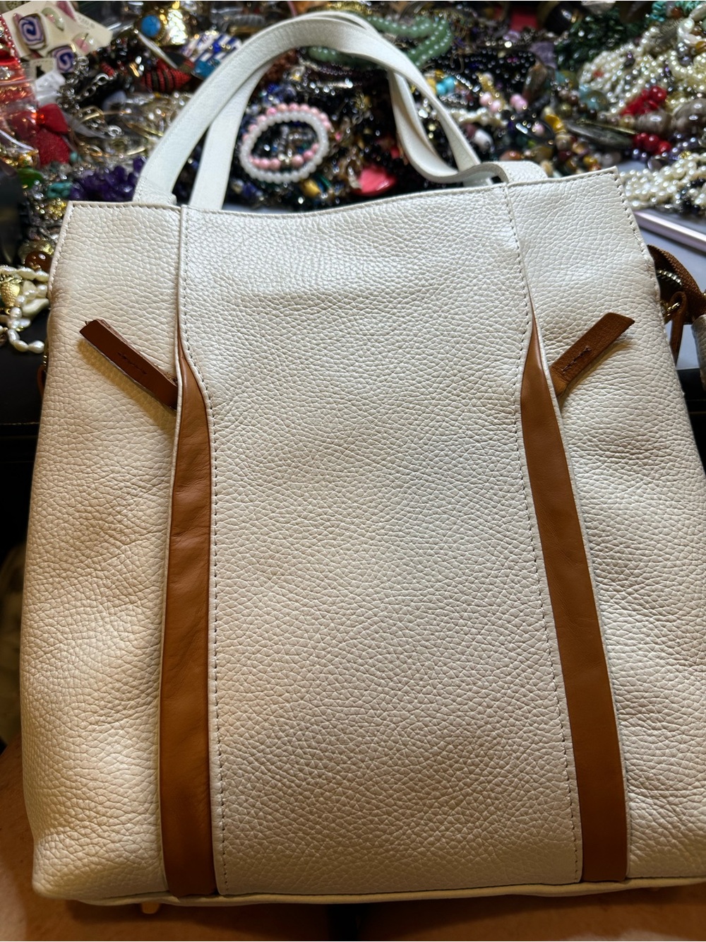 Valentina Italian Leather Cream and Cognac Shoulder Bag/ Backpack
